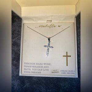 BNIB Isabella M Sterling Silver Cross Necklace 16” + 2” extender $60